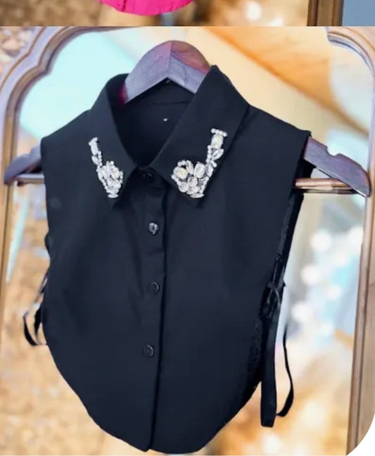 Black Rhinestone Embellished Faux Collar