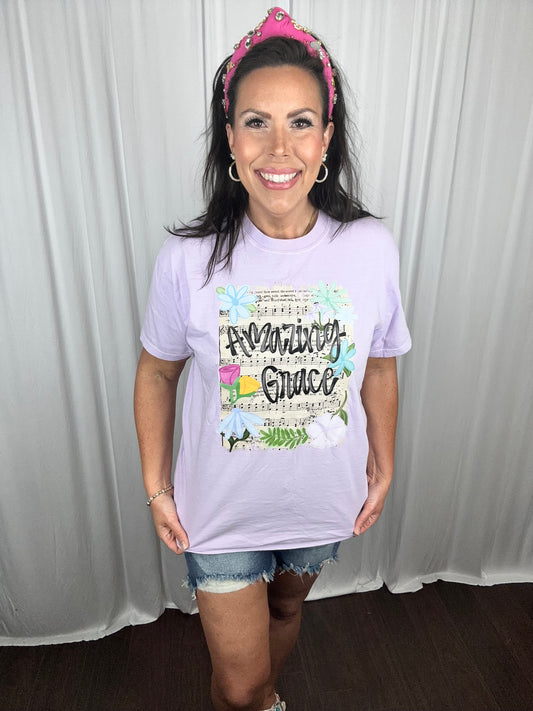 Amazing Grace Floral Hymn Short Sleeve T-Shirt