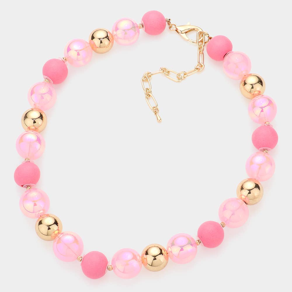 Chunky Glass Metal Ball Beaded Necklace