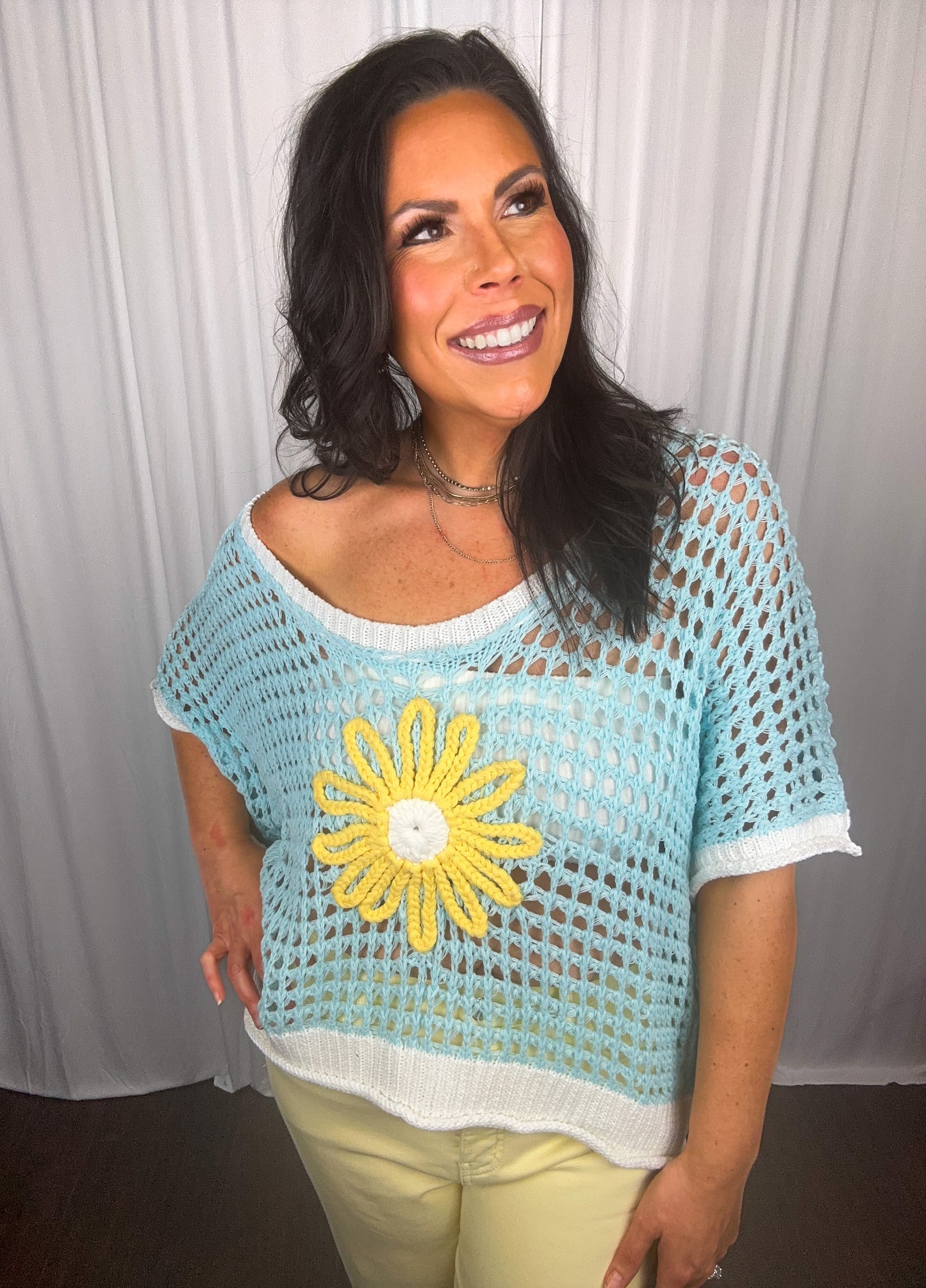 Oversized, drop shoulder floral sweater