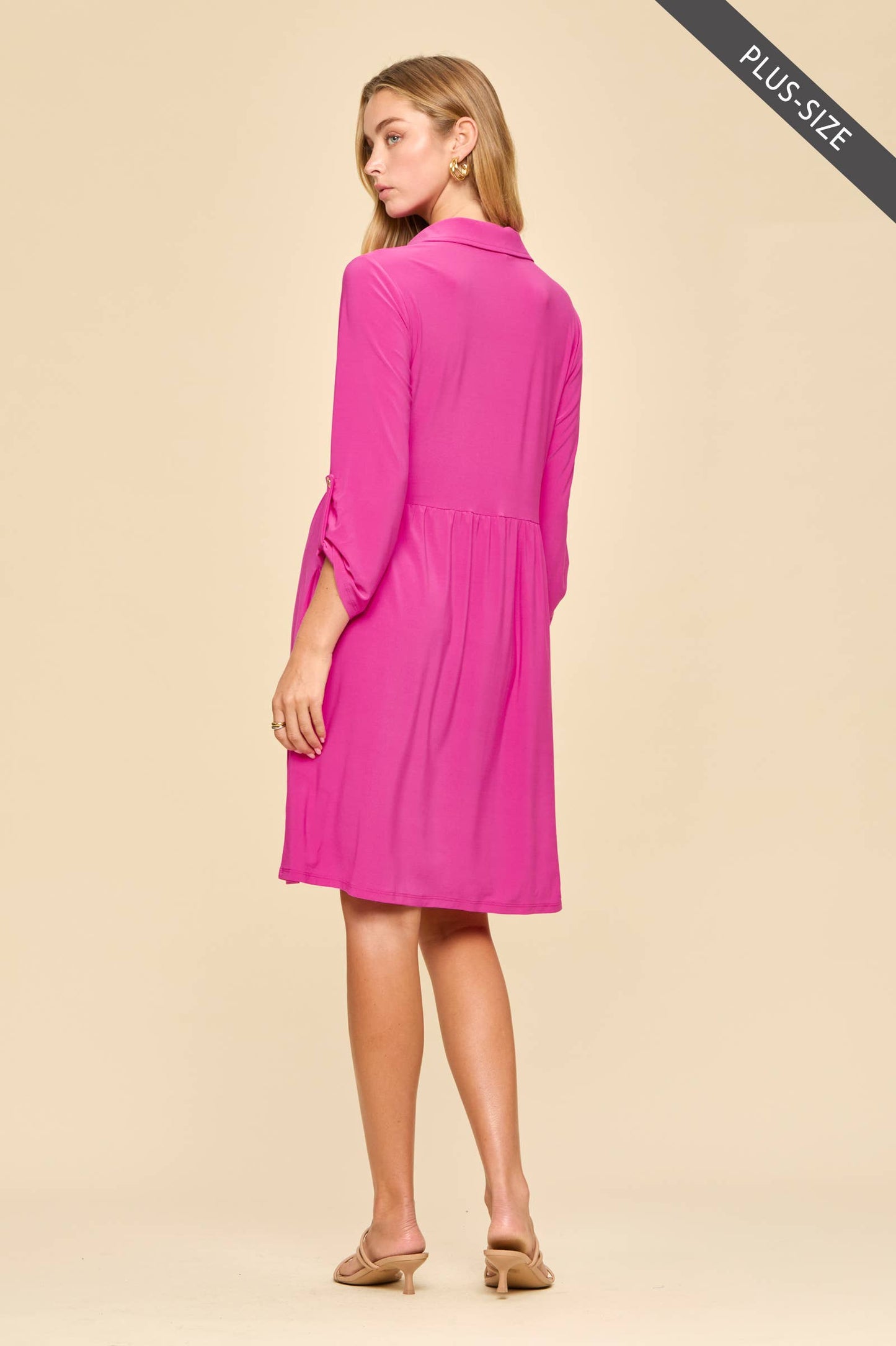 PLUS SIZE Collared Shirt Dress w/ Pockets
