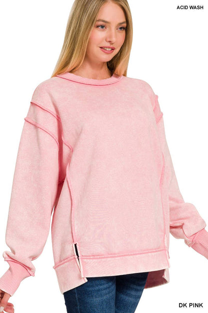 Acid Wash Exposed Seam Fleece Sweatshirt