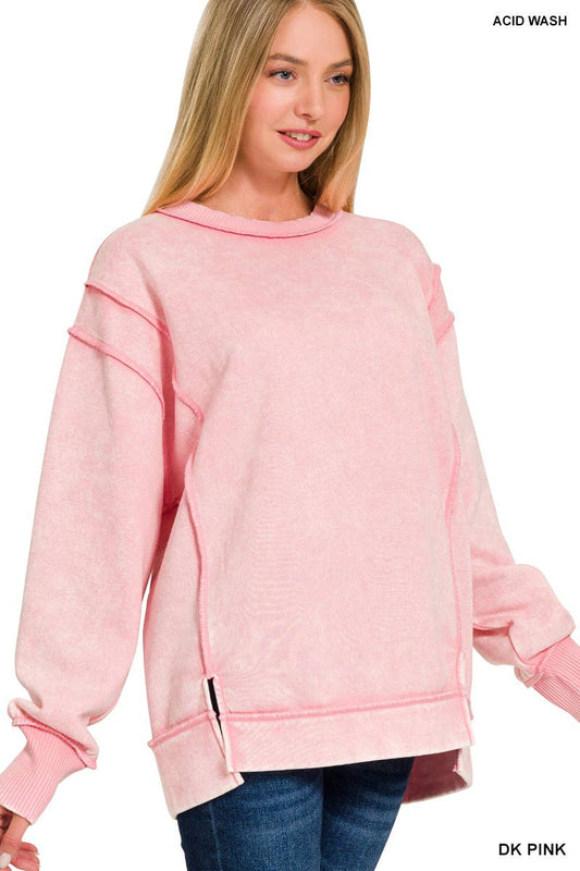 ...SI-26719 Acid Wash Exposed Seam Fleece Sweatshirt