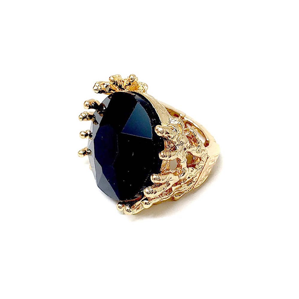 Metal Twig Detailed Round Stone Stretch Ring