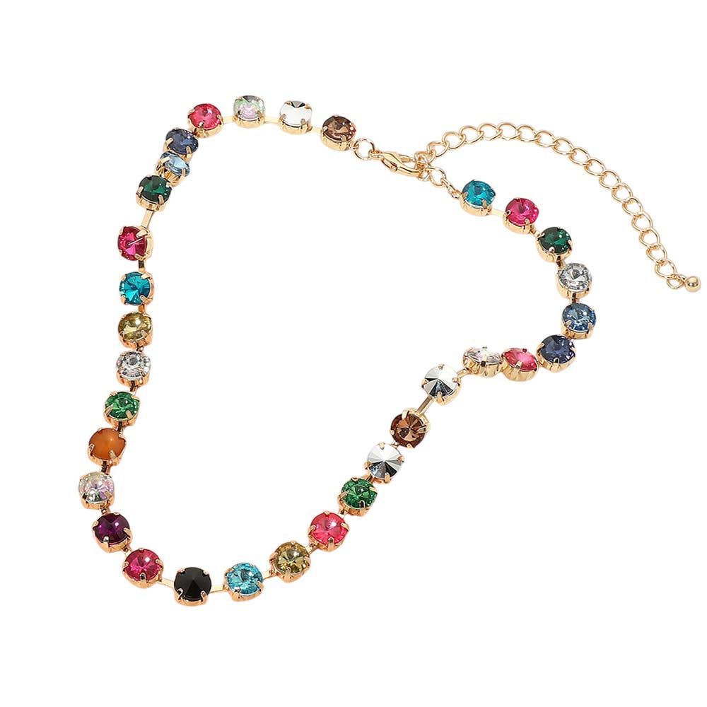 SECRET BOX_Faceted Round Multicolor Cushion Stone Link Necklace