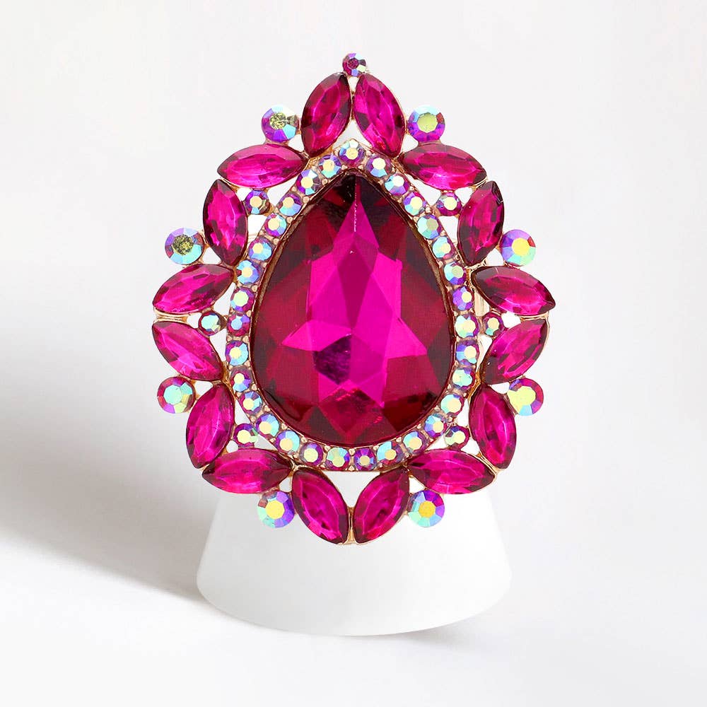 Teardrop Stone Centered Round Marquise Stone Trimmed Stretch Ring