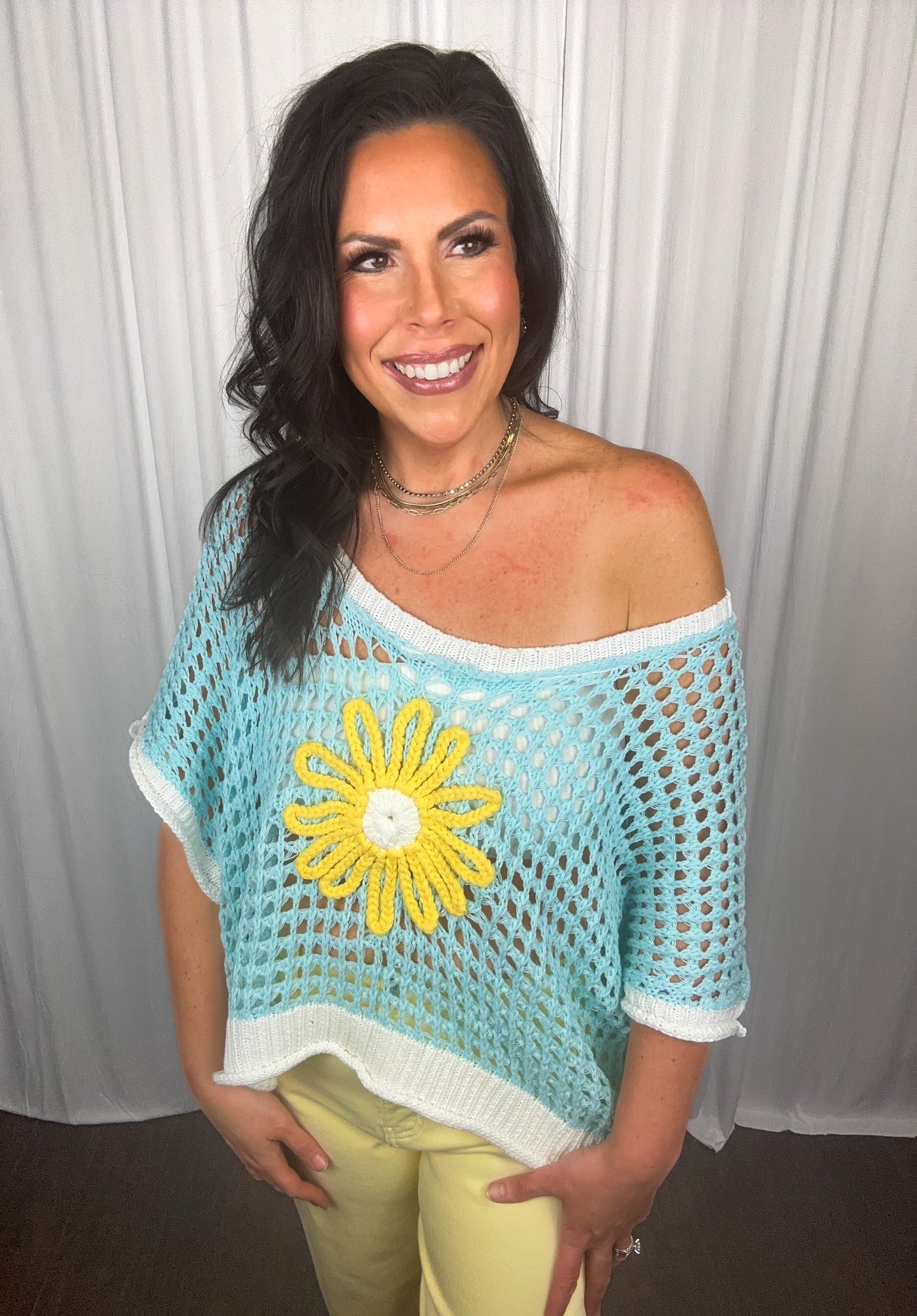 Oversized, drop shoulder floral sweater