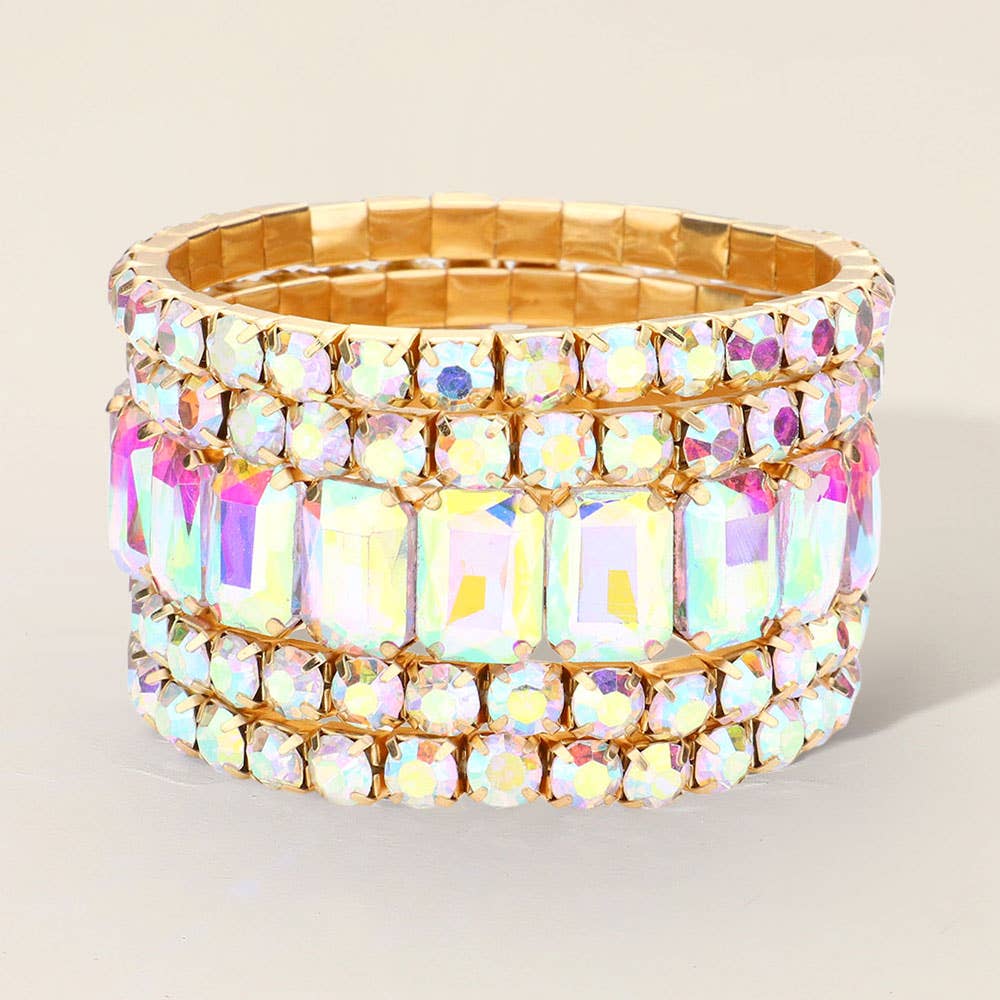 5PCS - Emerald Cut Round Stone Stretch Evening Bracelets