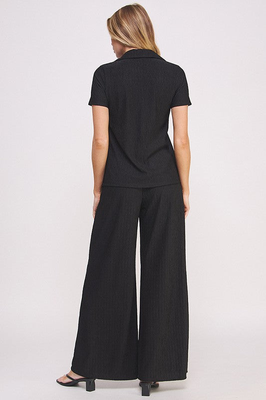 PLUS TEXTURED SHORT SLV BUTTON DOWN/WIDE PANTS SET