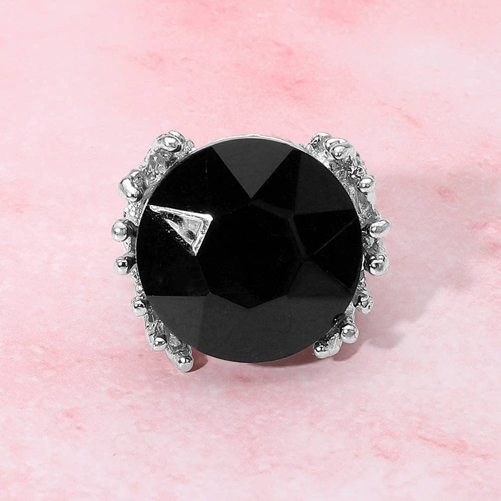 Metal Twig Detailed Round Stone Stretch Ring