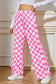 Checked Print High Waist Wide Leg Pants