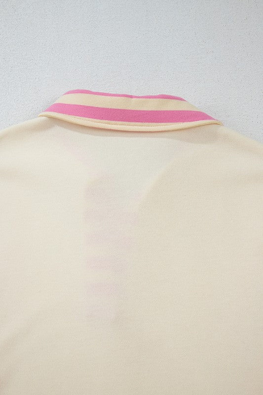 Stripe Colorblock Collared French Terry Top