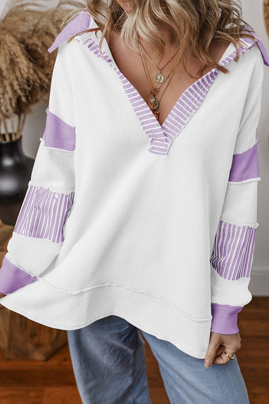 Women Striped Colorblock Patchwork Sweatshirt