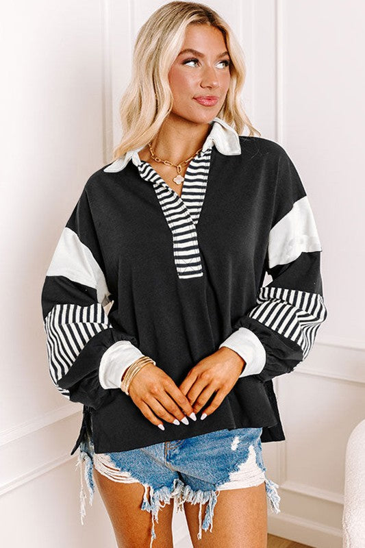 Women Striped Colorblock Patchwork Sweatshirt