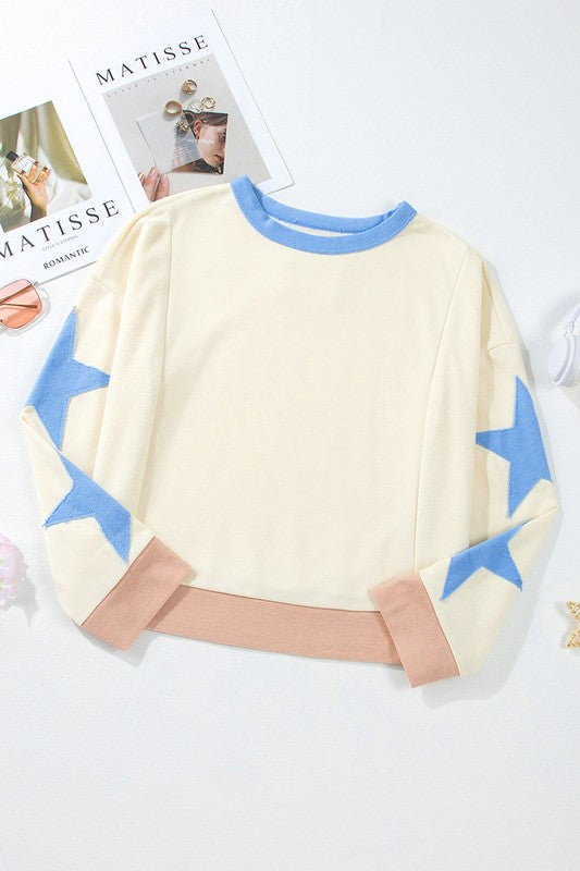 Star Patchwork Exposed Seam Oversized Sweatshirt