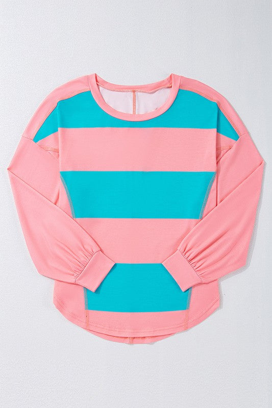 Women Colorblock Striped Drop Shoulder Sweatshirts