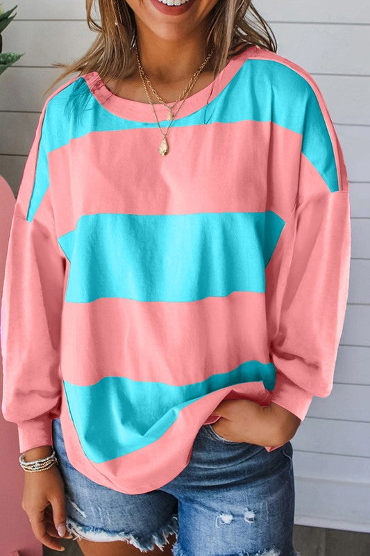 Women Colorblock Striped Drop Shoulder Sweatshirts