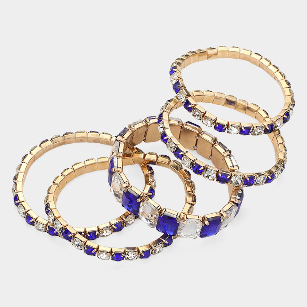5PCS - Emerald Cut Round Stone Stretch Evening Bracelets