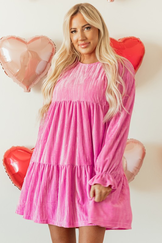 Velour tiered baby doll dress