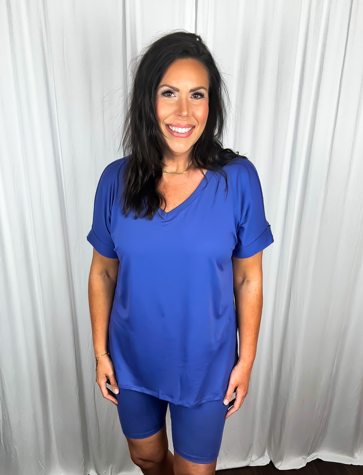 Brushed Microfiber V-Neck Top & Biker Shorts