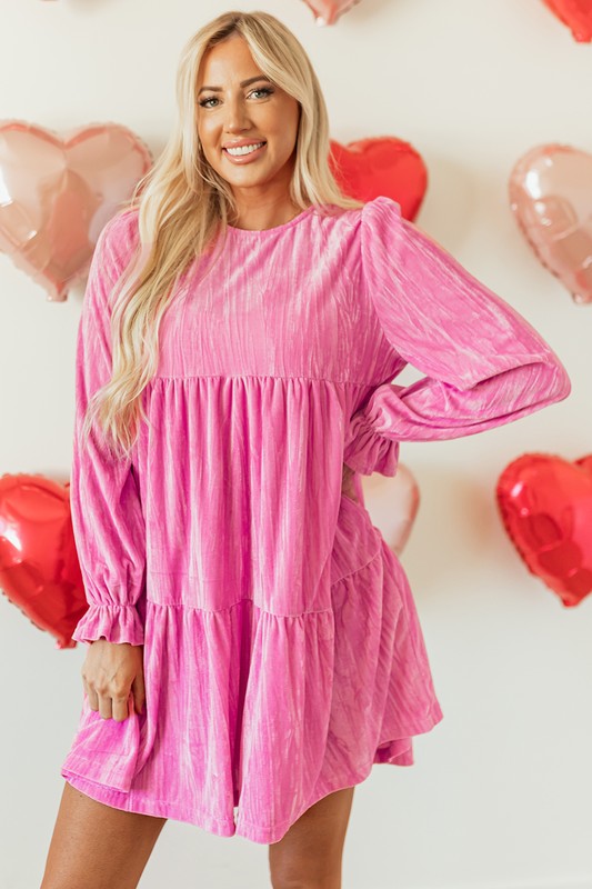 Velour tiered baby doll dress