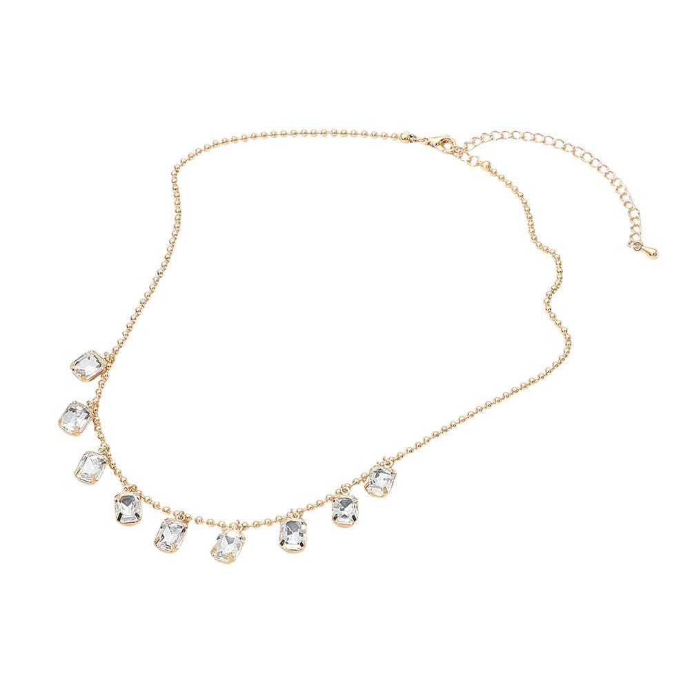 Rectangle Stone Cluster Station Beaded Chain Necklace