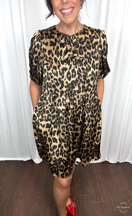 Leopard Print Satin Dress