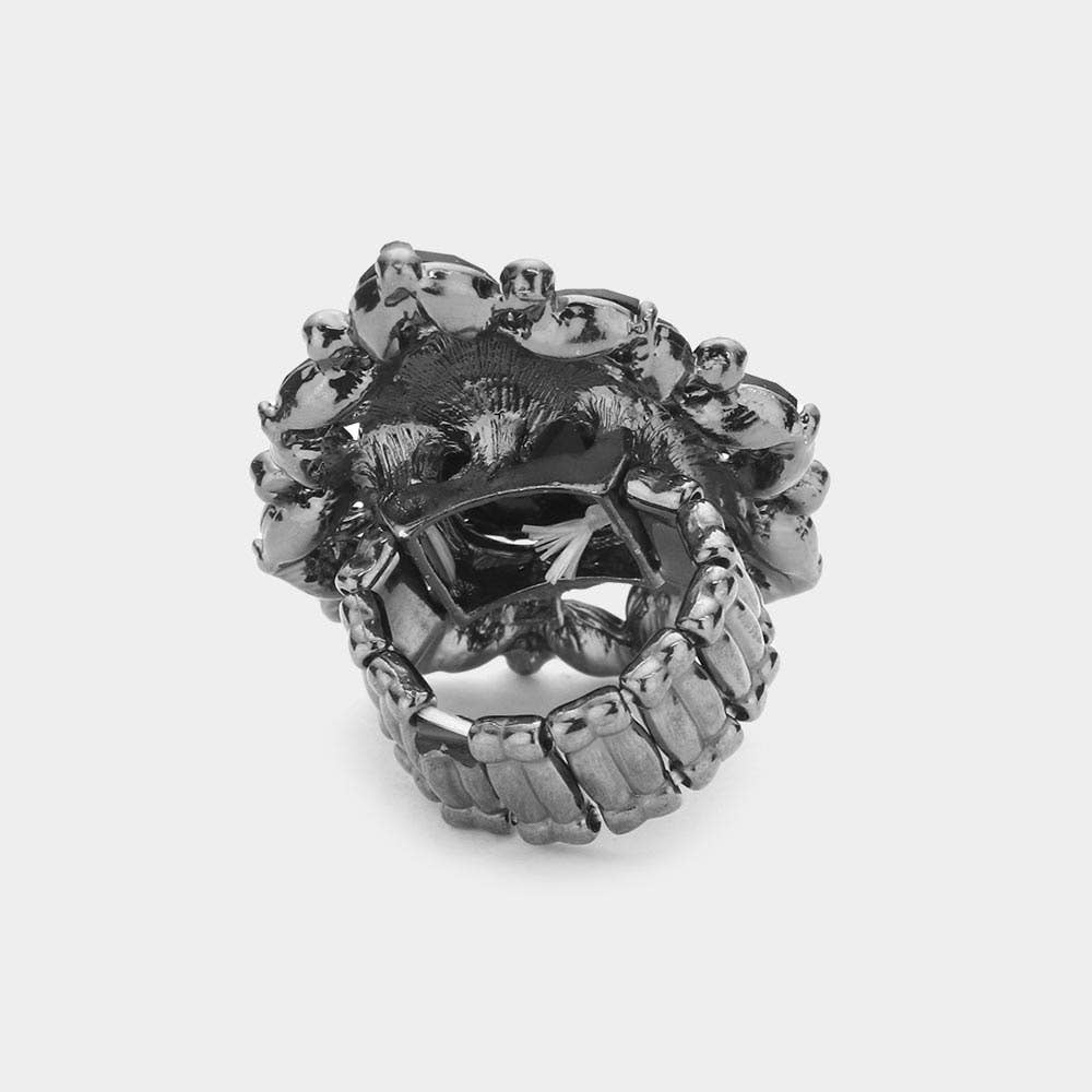Teardrop Stone Centered Round Marquise Stone Trimmed Stretch Ring