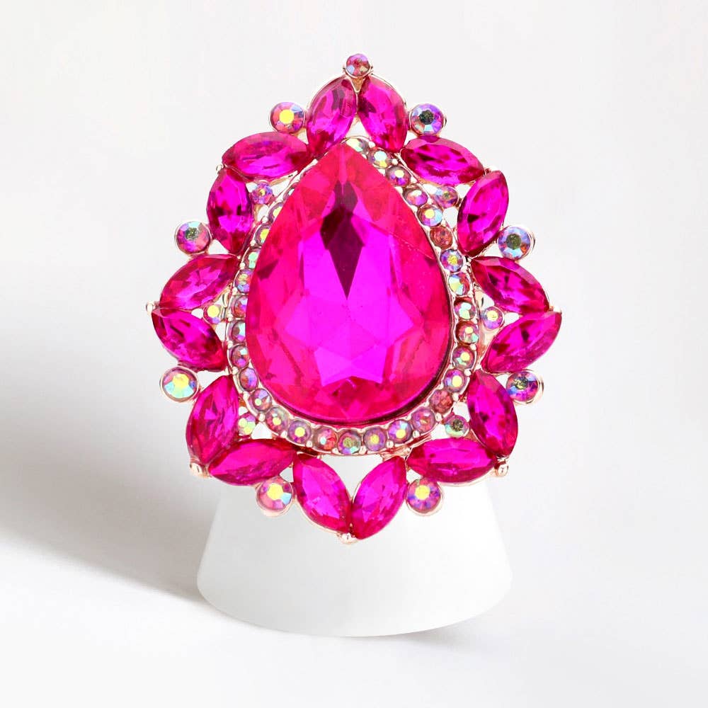 Teardrop Stone Centered Round Marquise Stone Trimmed Stretch Ring