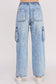 HIGH WAIST BAGGY DENIM CARGO ANKLE LENGTH TROUSERS