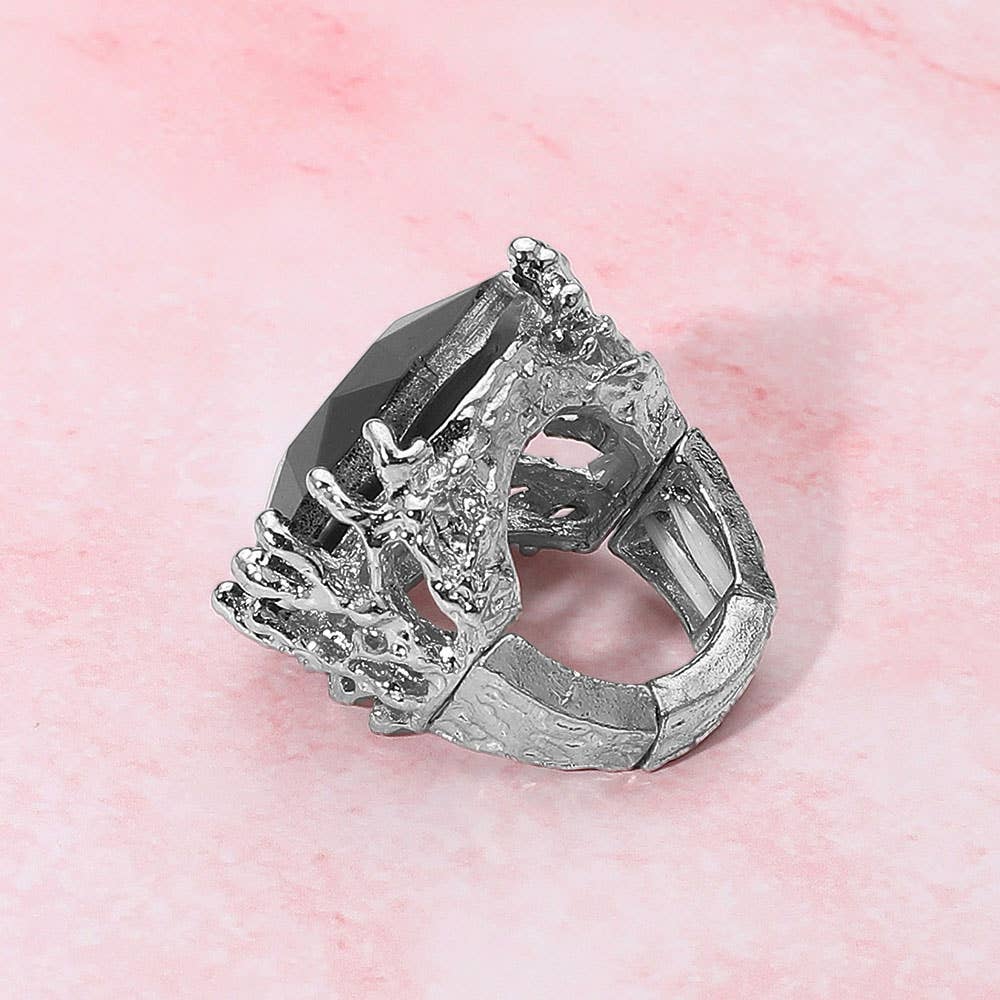 Metal Twig Detailed Round Stone Stretch Ring