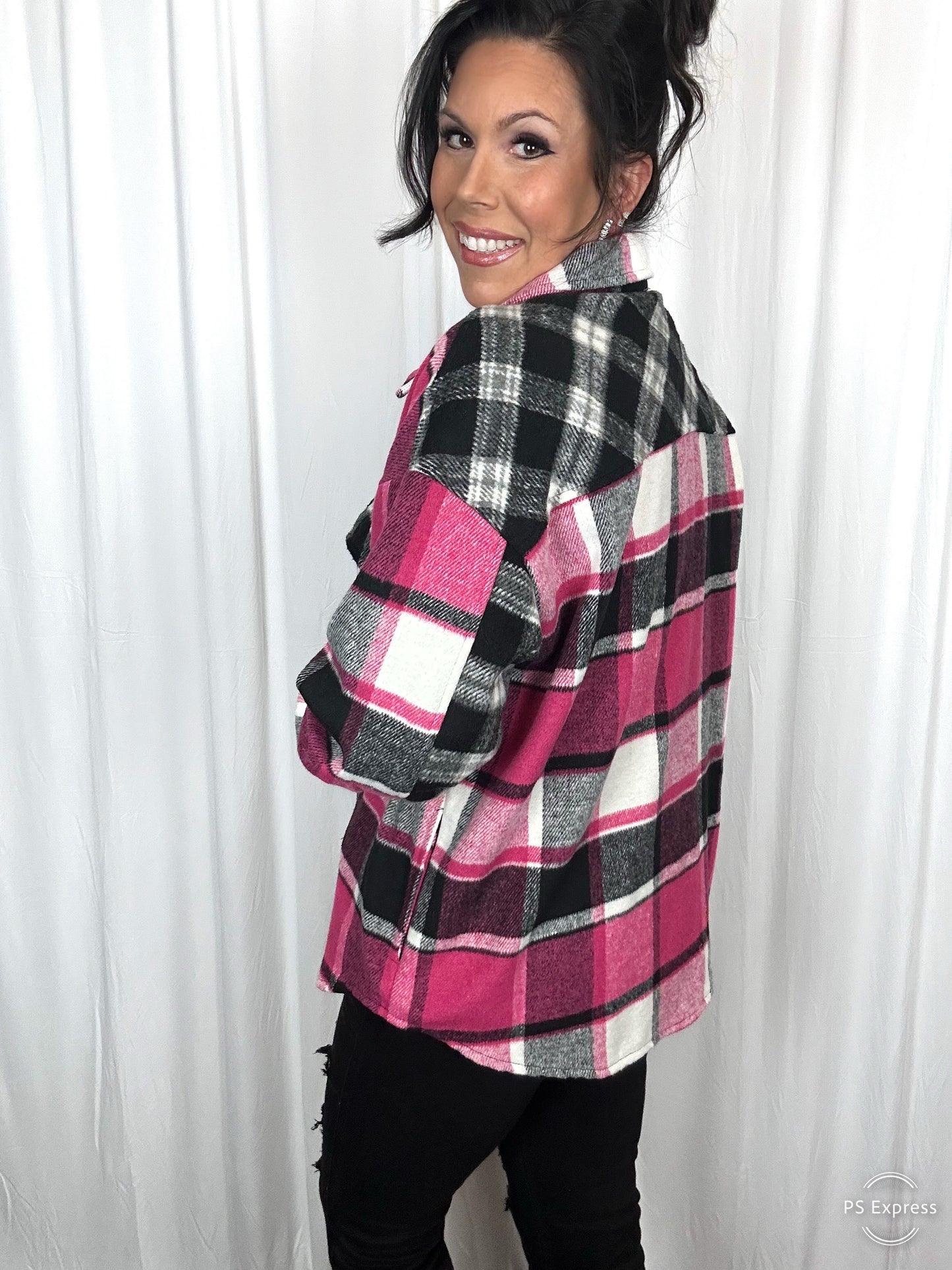 Black Plaid Colorblock Shacket