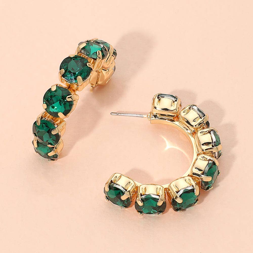 Faceted Round Stone Hoop Earrings