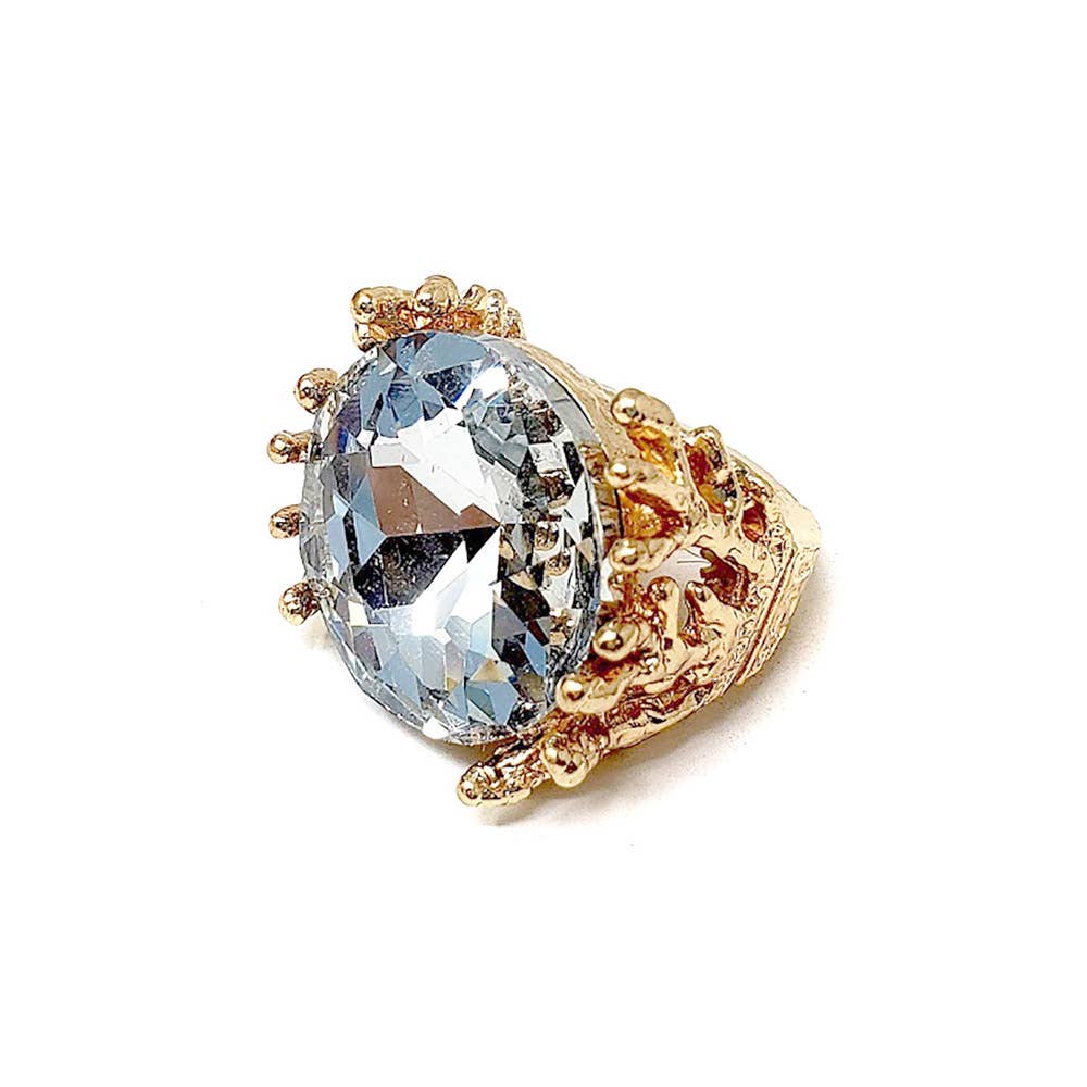 Metal Twig Detailed Round Stone Stretch Ring