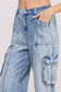 HIGH WAIST BAGGY DENIM CARGO ANKLE LENGTH TROUSERS