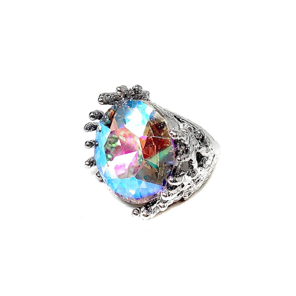 Metal Twig Detailed Round Stone Stretch Ring