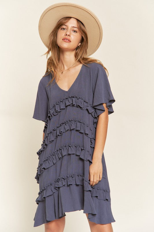 PLUS TIERED RUFFLE MINI DRESS