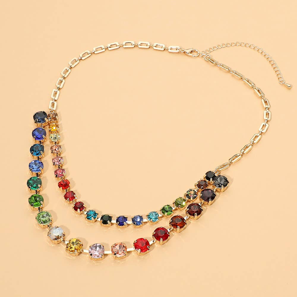 Round Stone Layered Statement Necklace