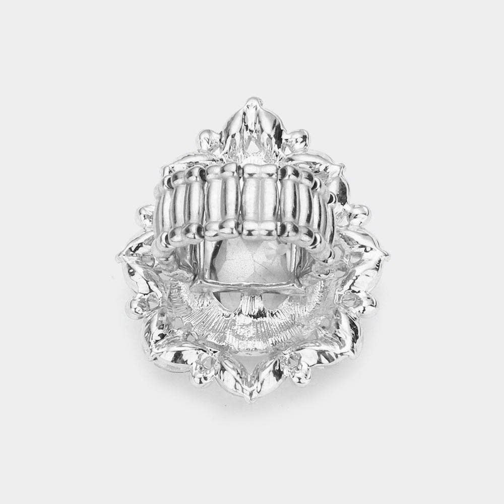Teardrop Stone Centered Round Marquise Stone Trimmed Stretch Ring
