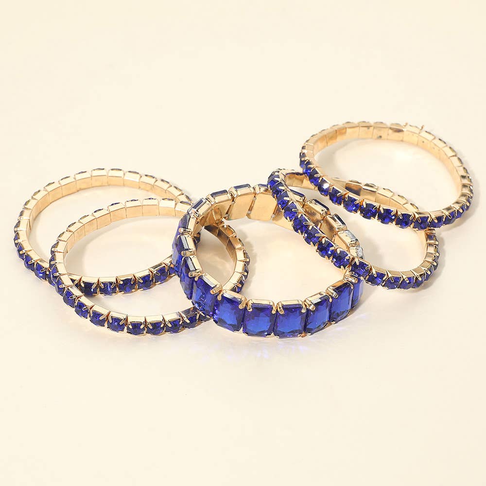 5PCS - Emerald Cut Round Stone Stretch Evening Bracelets