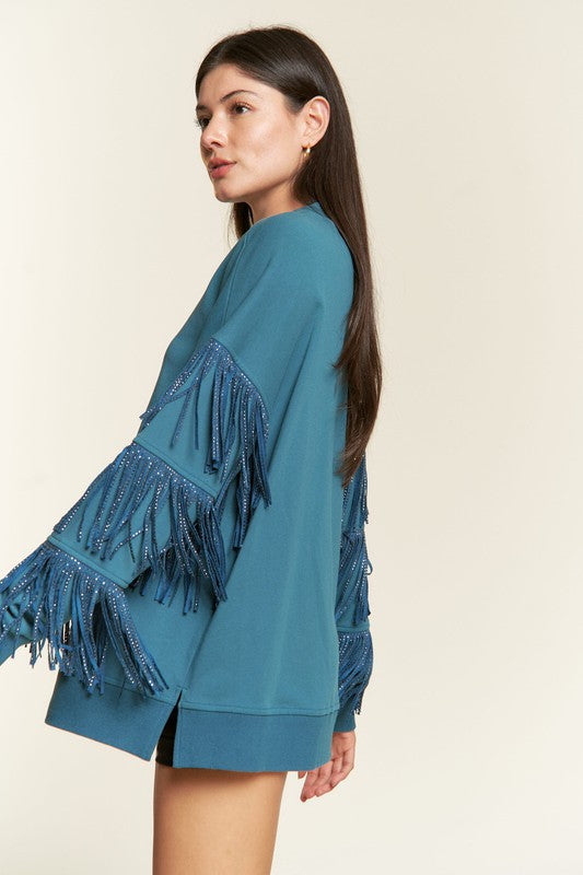 Silver studded fringe sleeve top PLUS JJT5009P