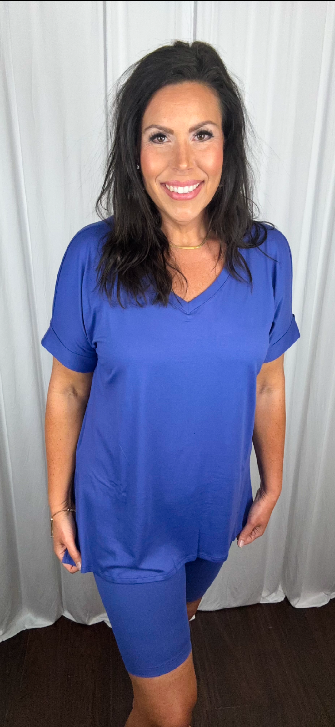 Brushed Microfiber V-Neck Top & Biker Shorts