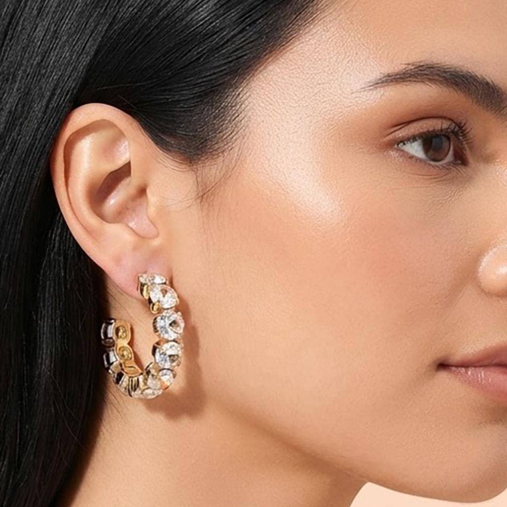 Faceted Round Stone Hoop Earrings