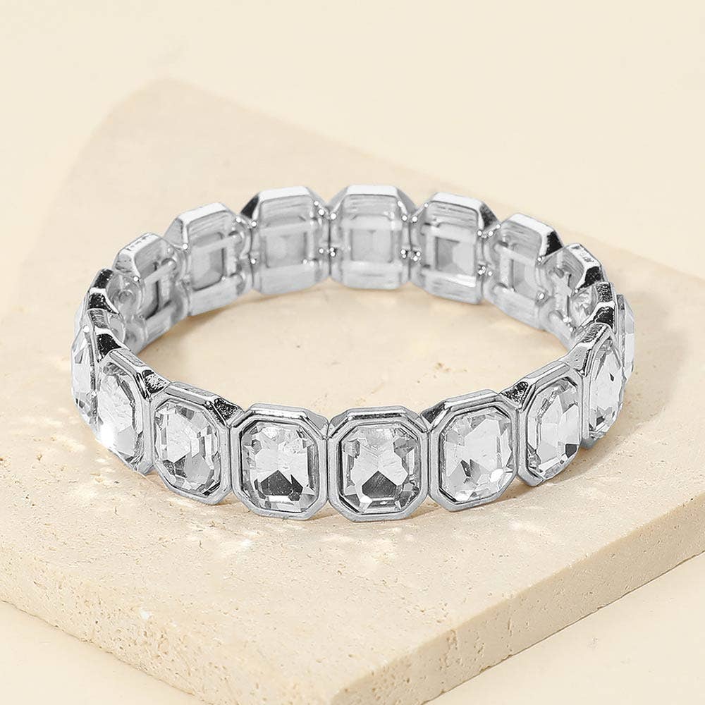 Rectangular Stone Frame Beaded Stretch Bracelet