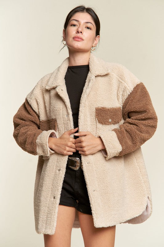 Plus Size Colorblock sherpa jacket JJO5017P