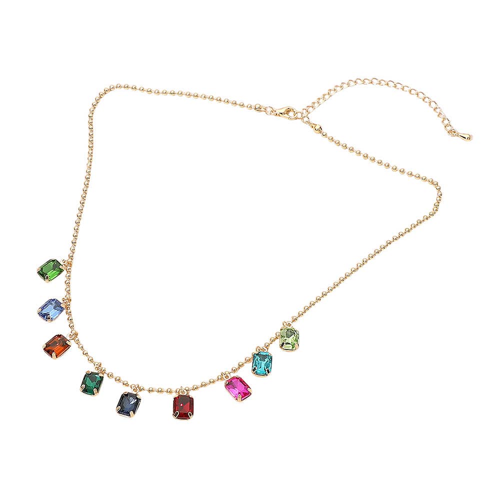 Rectangle Stone Cluster Station Beaded Chain Necklace