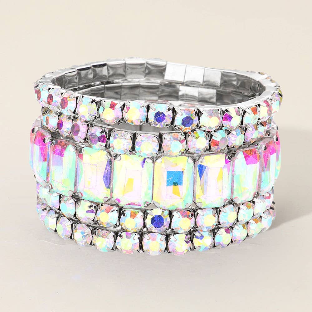 5PCS - Emerald Cut Round Stone Stretch Evening Bracelets