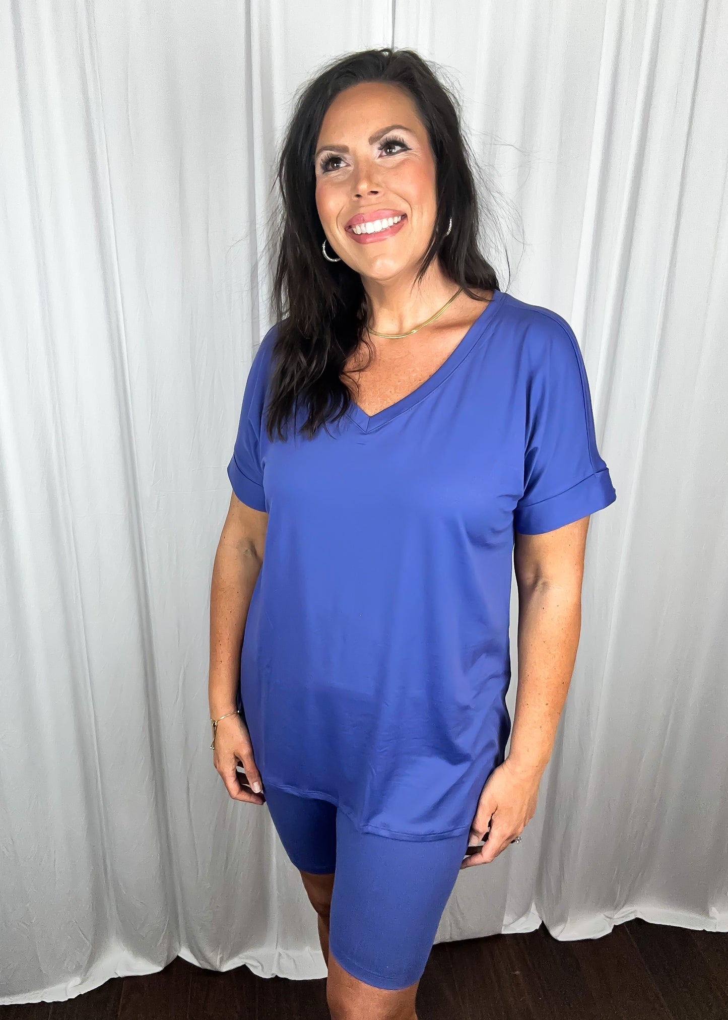 Brushed Microfiber V-Neck Top & Biker Shorts