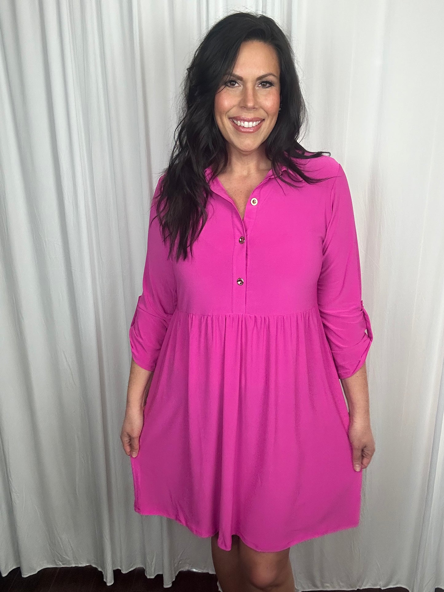 Collared Shirt Dress w/ Pockets