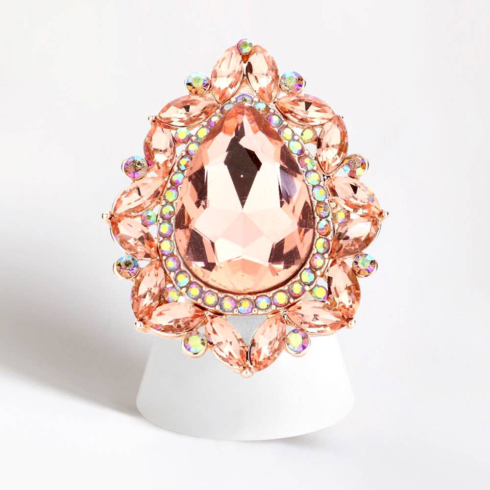 Teardrop Stone Centered Round Marquise Stone Trimmed Stretch Ring